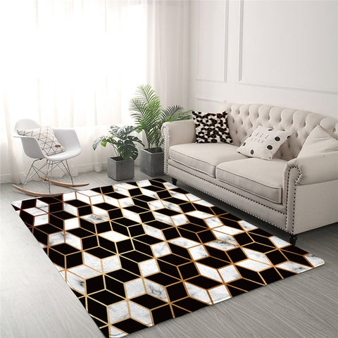 Image of Marble Texture Floor Geometric Carpets For Living Room