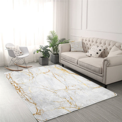 Image of Gold Glitter Black Marble Stone Center Rug Trendy Bedroom