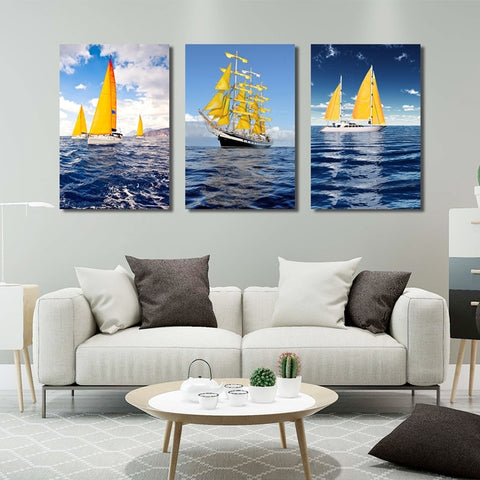 Image of Sea And Sailboat Modern Canvas Painting Wall Decoration