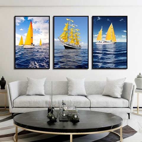 Image of Sea And Sailboat Modern Canvas Painting Wall Decoration