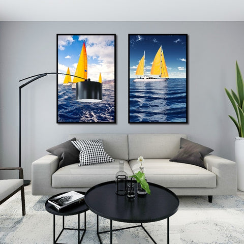 Image of Sea And Sailboat Modern Canvas Painting Wall Decoration