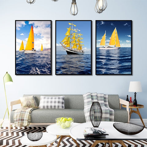 Image of Sea And Sailboat Modern Canvas Painting Wall Decoration