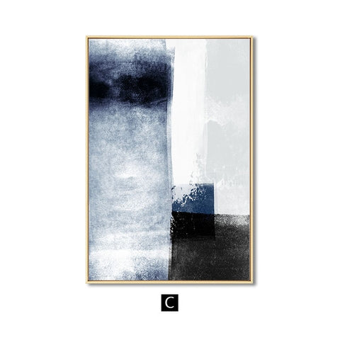 Image of Minimalist Blue Graffiti Modern Canvas Painting Wall Decoration