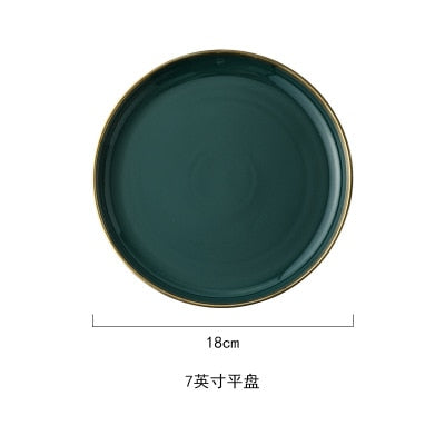 Image of Nordic Style Green Ceramic Gold Inlay Plate Steak Food Plate