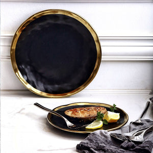 Luxury Gold Edges Plate Dinnerware Kitchen Plate Black And White