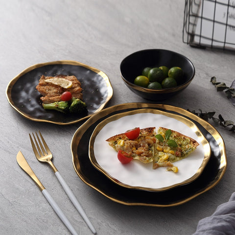 Image of Ceramics Microwave and Dishwasher Safe 6 Inch Dish Steak Bread Salad Plates Porcelain Set