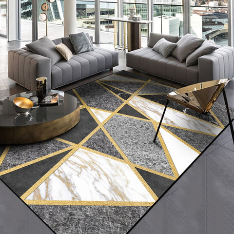 Image of Modern Mixed Gray Marble Gold Line Crossing Rugs For Bedroom Living Room