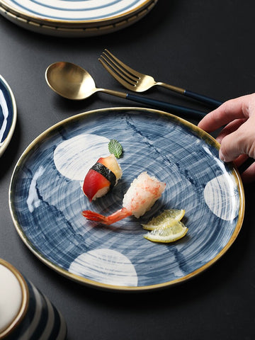 Image of Hand-painted Ceramics Snack Plate Retro Round Breakfast Dinner Plates